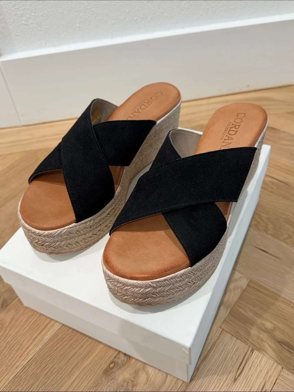 New! Cordani Black Crisscross Espadrille Platform Sandals - Yvonne Camoscio Nero